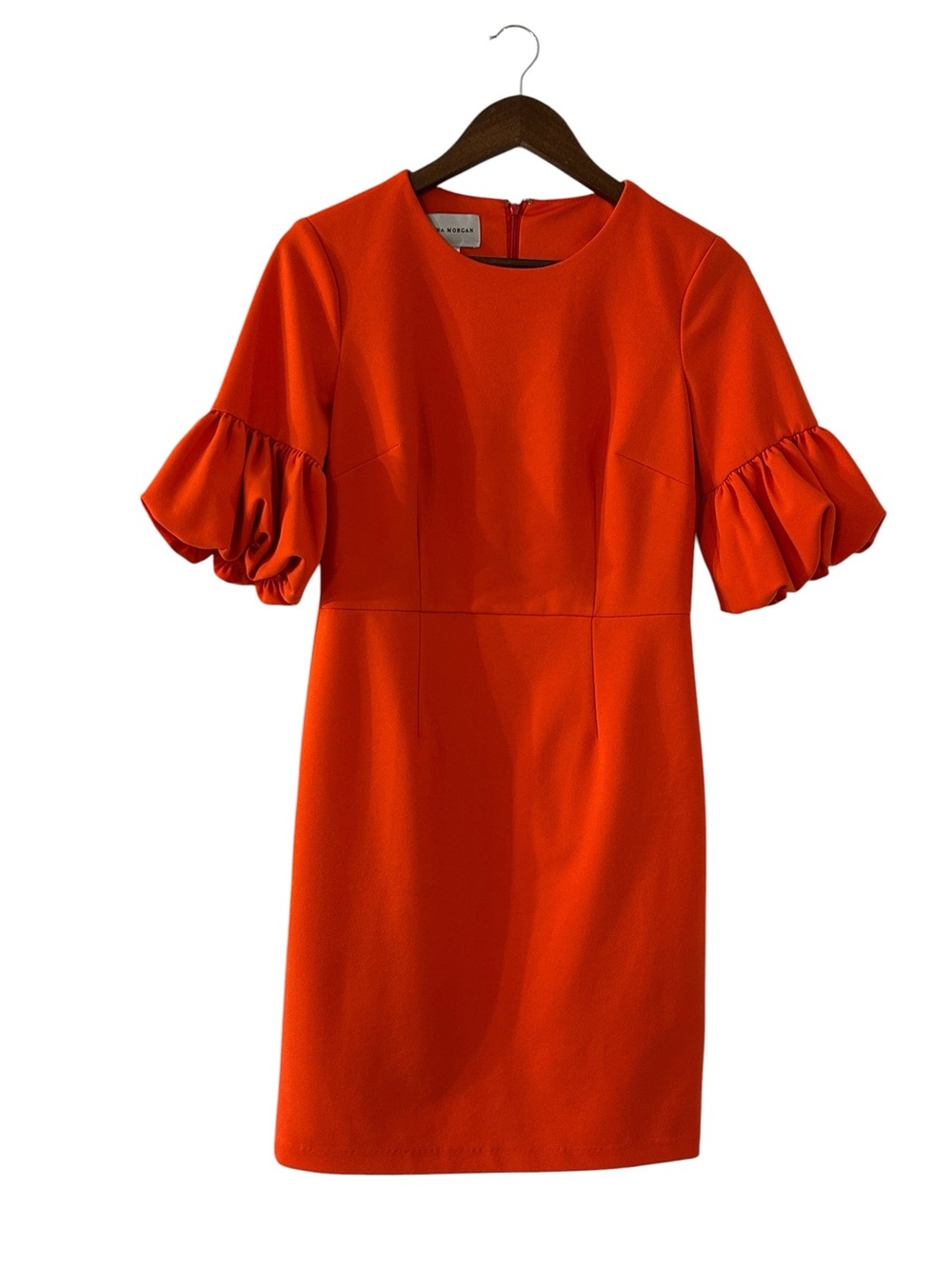 Elegant Orange Puff-Sleeve Sheath Dress
